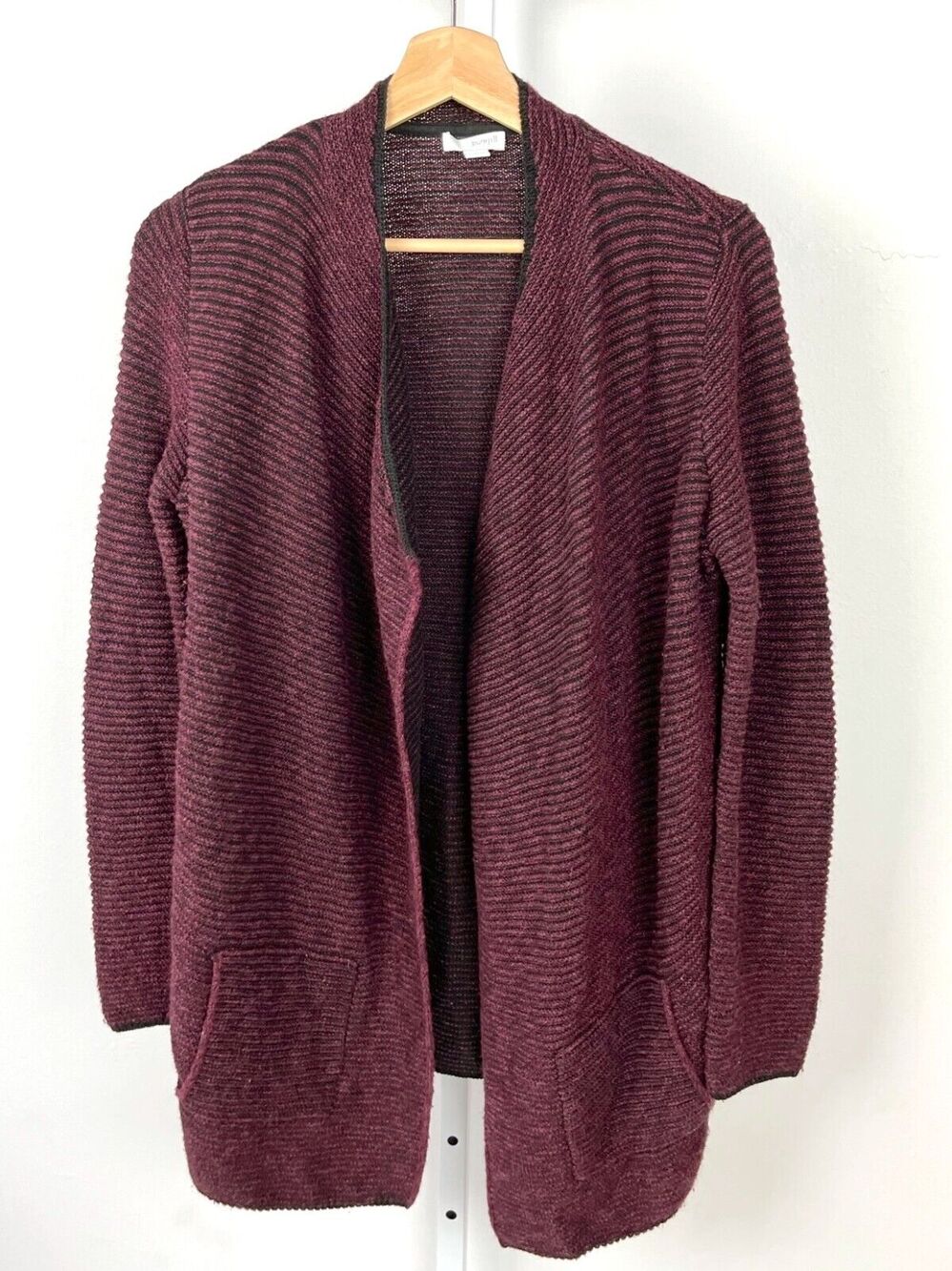 J. JILL PureJill XS Open Cardigan Sweater Jacket Ribbed Cotton Blend Wine Red